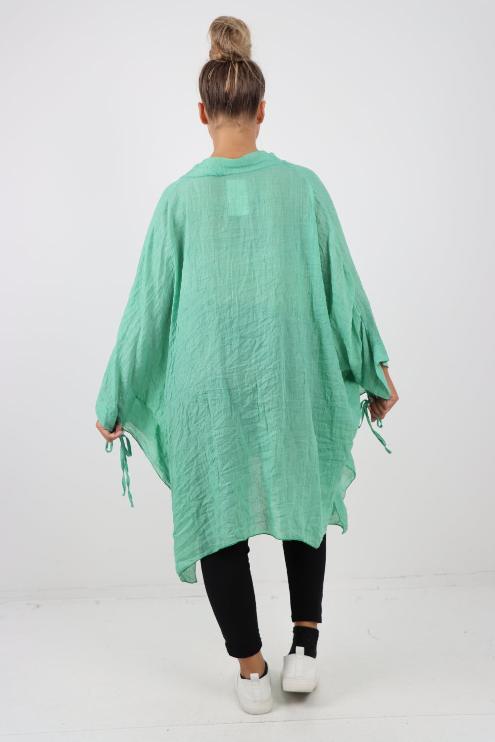 Italian Oversized Cotton Coverup Tie Front Kimono Top