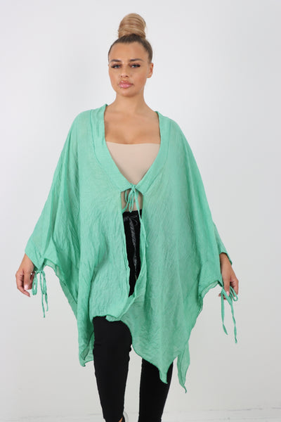 Italian Oversized Cotton Coverup Tie Front Kimono Top