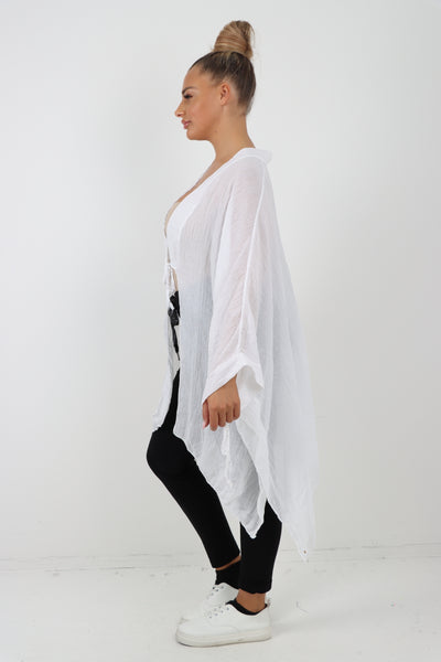 Italian Oversized Cotton Coverup Tie Front Kimono Top