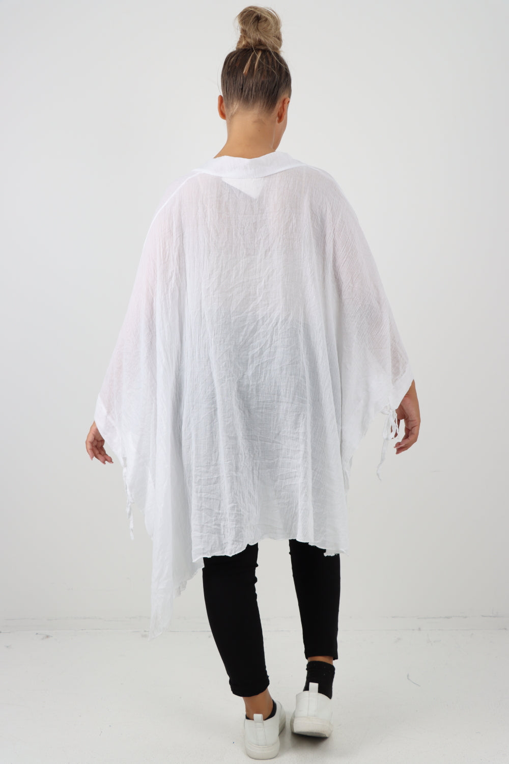 Italian Oversized Cotton Coverup Tie Front Kimono Top