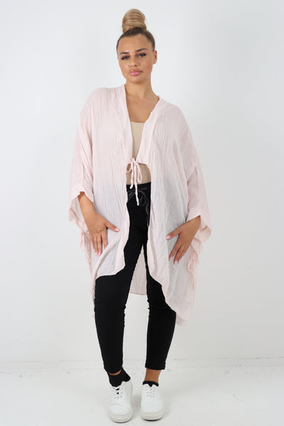 Italian Oversized Cotton Coverup Tie Front Kimono Top