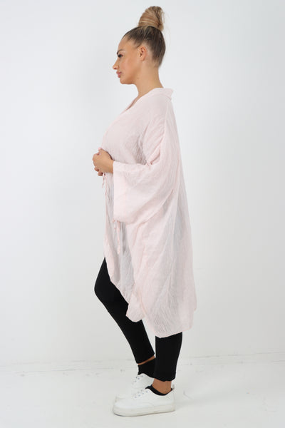 Italian Oversized Cotton Coverup Tie Front Kimono Top