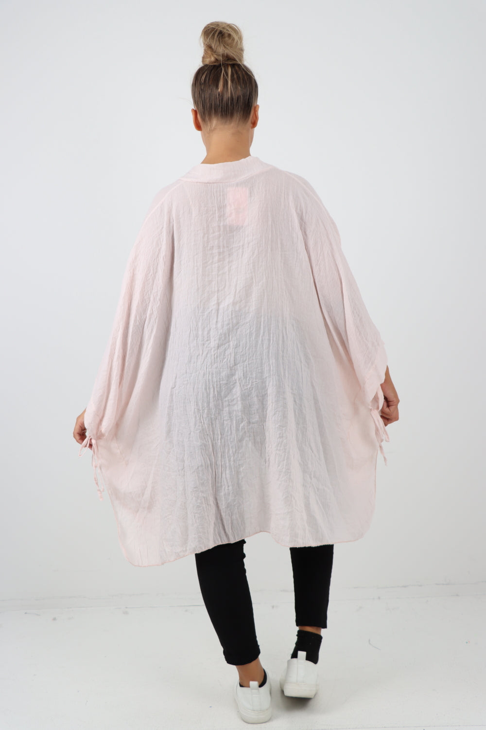 Italian Oversized Cotton Coverup Tie Front Kimono Top