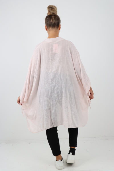 Italian Oversized Cotton Coverup Tie Front Kimono Top