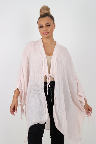 Italian Oversized Cotton Coverup Tie Front Kimono Top