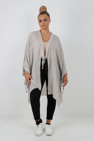 Italian Oversized Cotton Coverup Tie Front Kimono Top