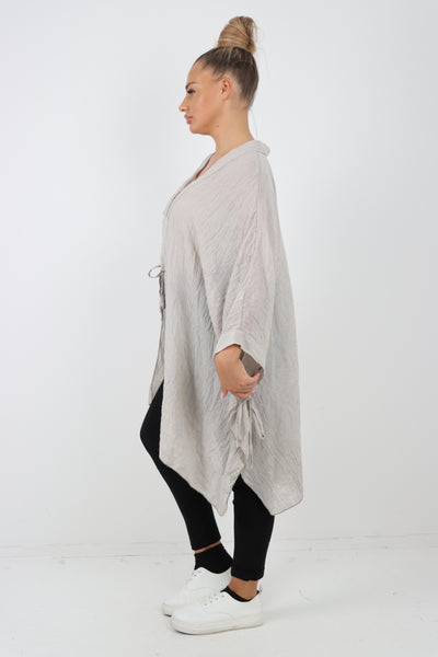 Italian Oversized Cotton Coverup Tie Front Kimono Top