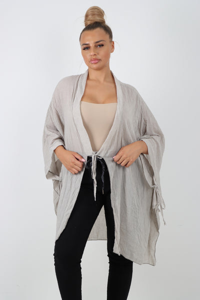 Italian Oversized Cotton Coverup Tie Front Kimono Top