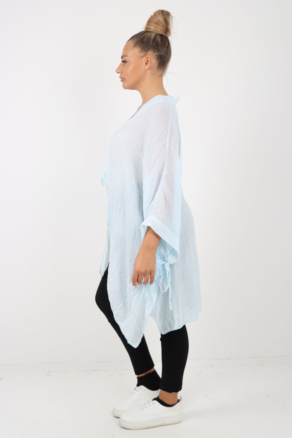 Italian Oversized Cotton Coverup Tie Front Kimono Top