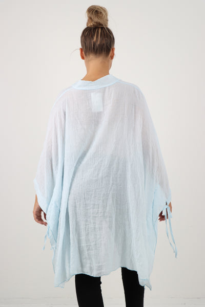 Italian Oversized Cotton Coverup Tie Front Kimono Top