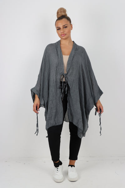 Italian Oversized Cotton Coverup Tie Front Kimono Top