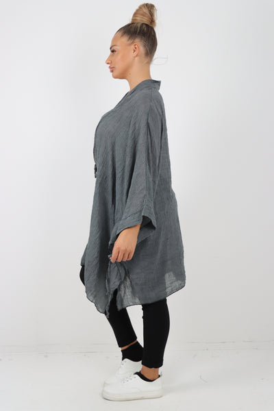 Italian Oversized Cotton Coverup Tie Front Kimono Top