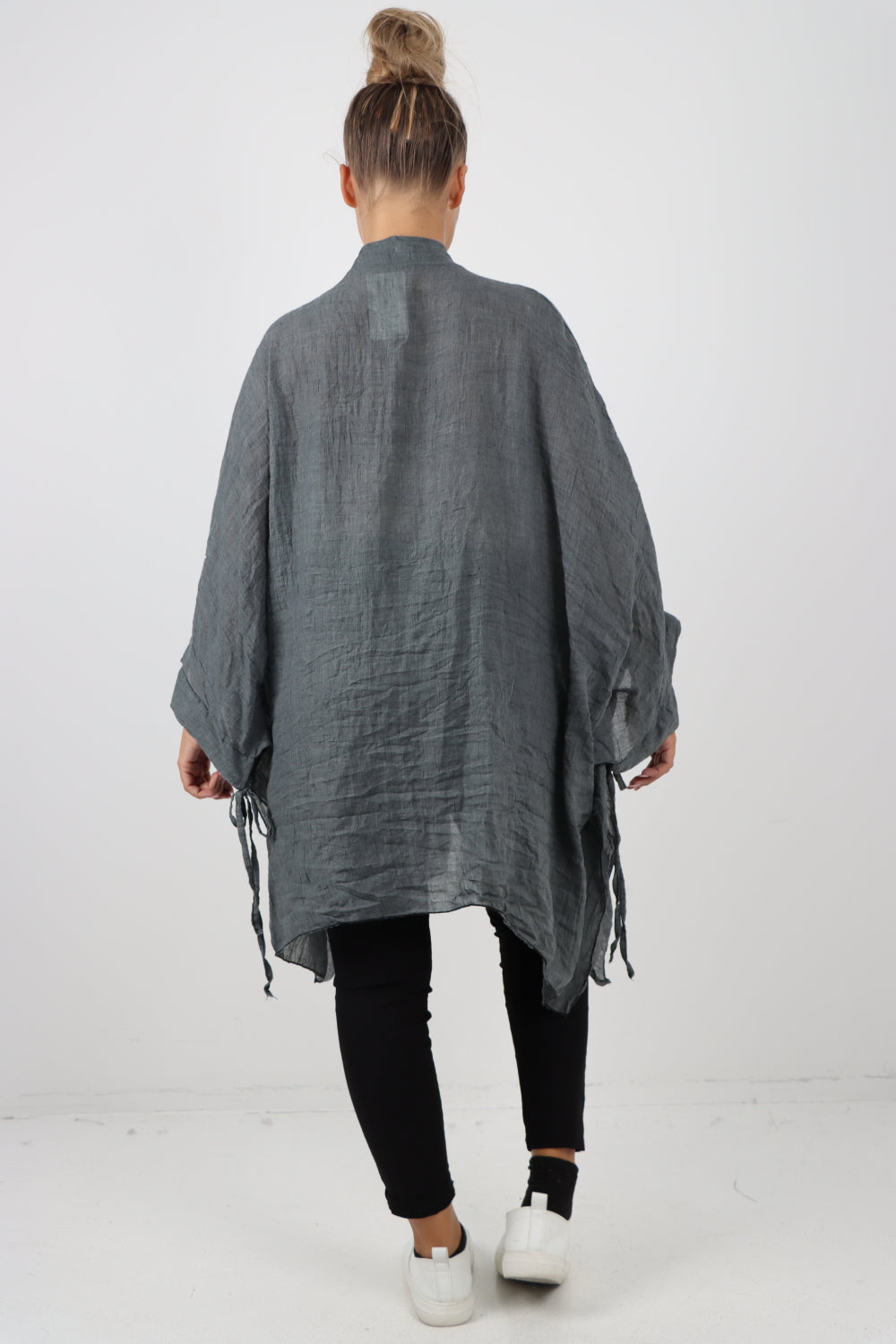 Italian Oversized Cotton Coverup Tie Front Kimono Top