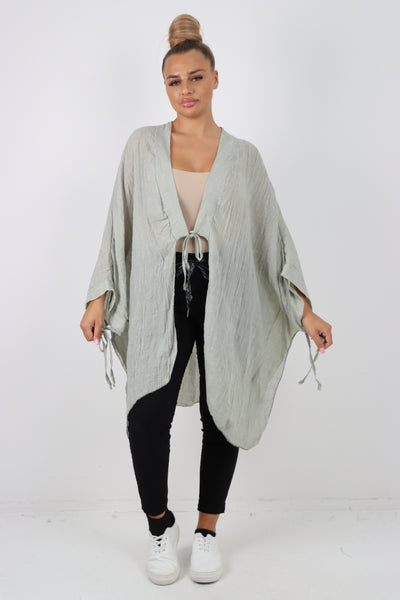 Italian Oversized Cotton Coverup Tie Front Kimono Top