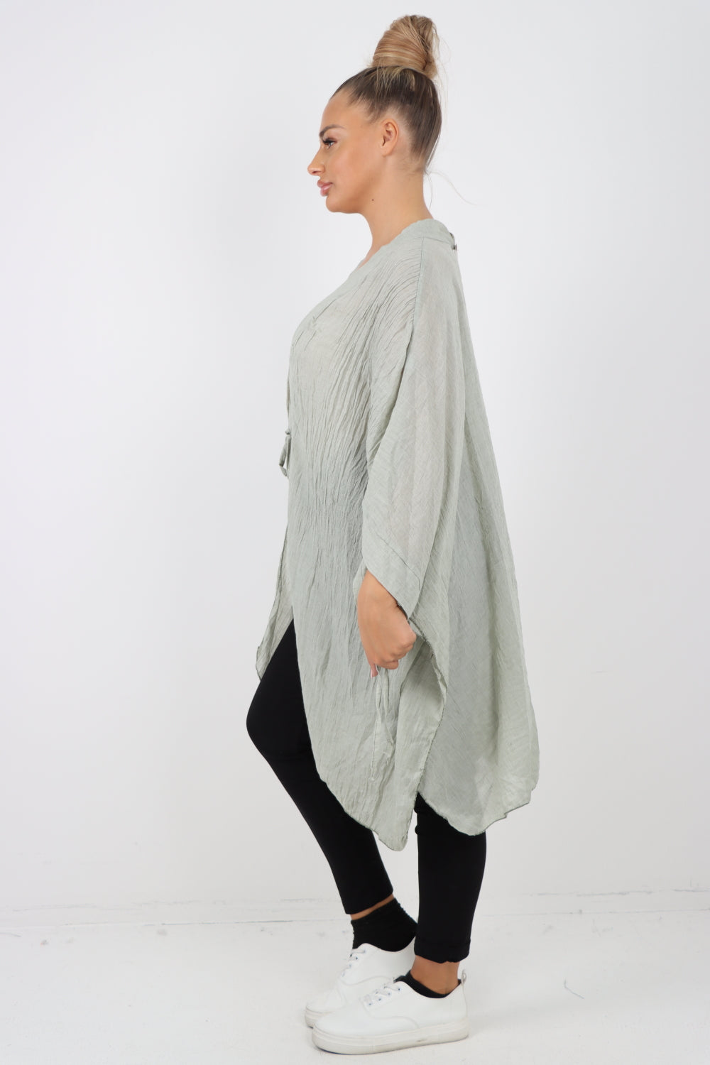 Italian Oversized Cotton Coverup Tie Front Kimono Top