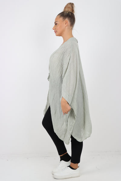 Italian Oversized Cotton Coverup Tie Front Kimono Top