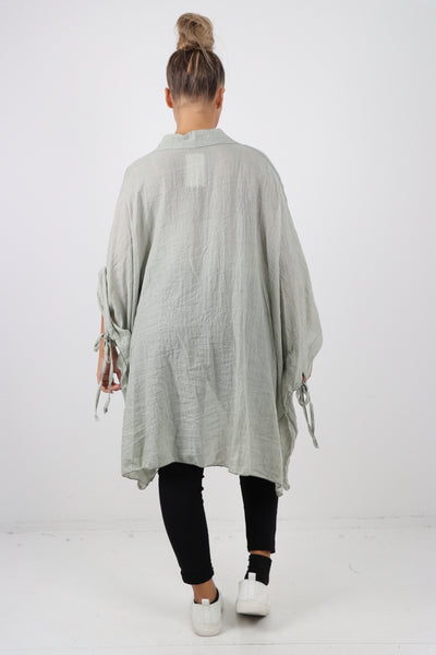 Italian Oversized Cotton Coverup Tie Front Kimono Top