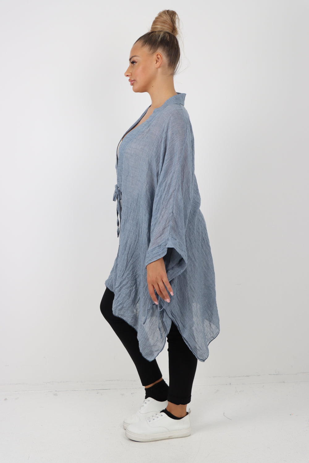 Italian Oversized Cotton Coverup Tie Front Kimono Top