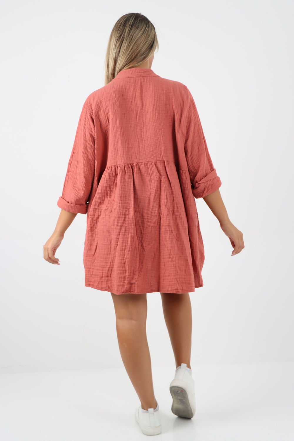 Italian Grandad Collar Button Down Cotton Tunic dress