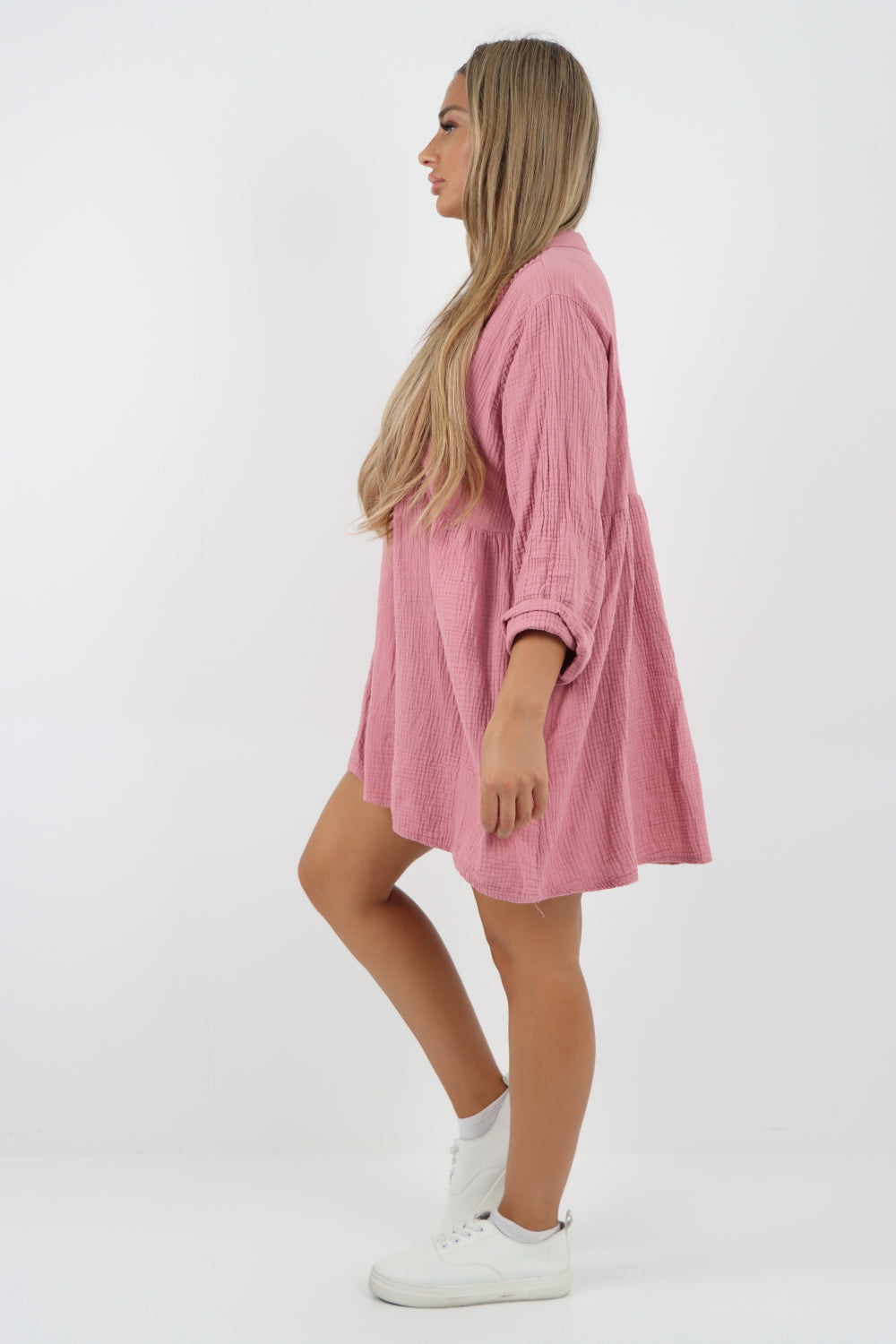 Italian Grandad Collar Button Down Cotton Tunic dress