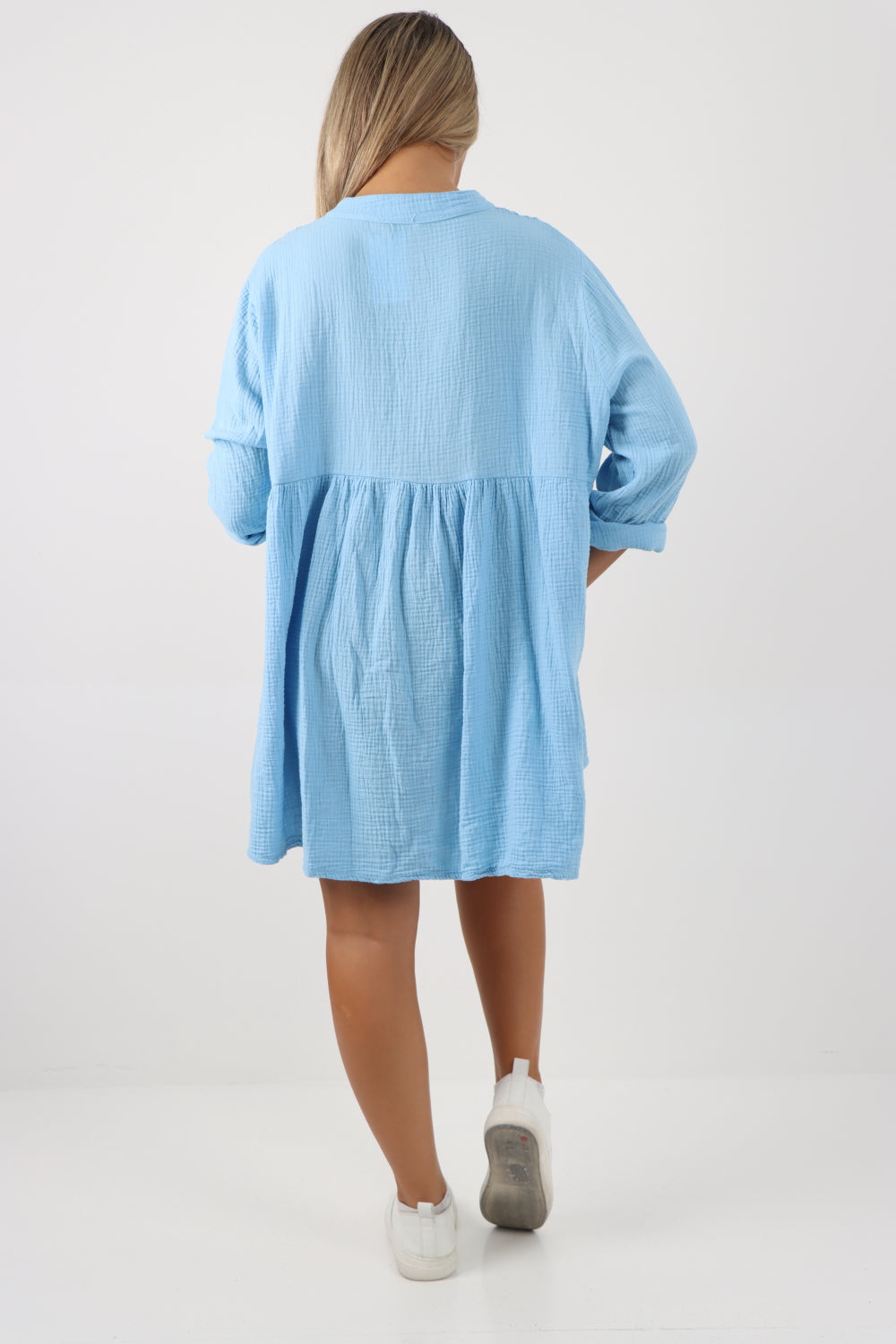 Italian Grandad Collar Button Down Cotton Tunic dress