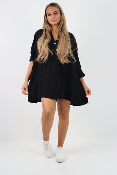 Italian Grandad Collar Button Down Cotton Tunic dress