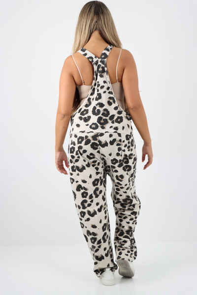 Italian Leopard Print Cotton Sleeveless Dungarees