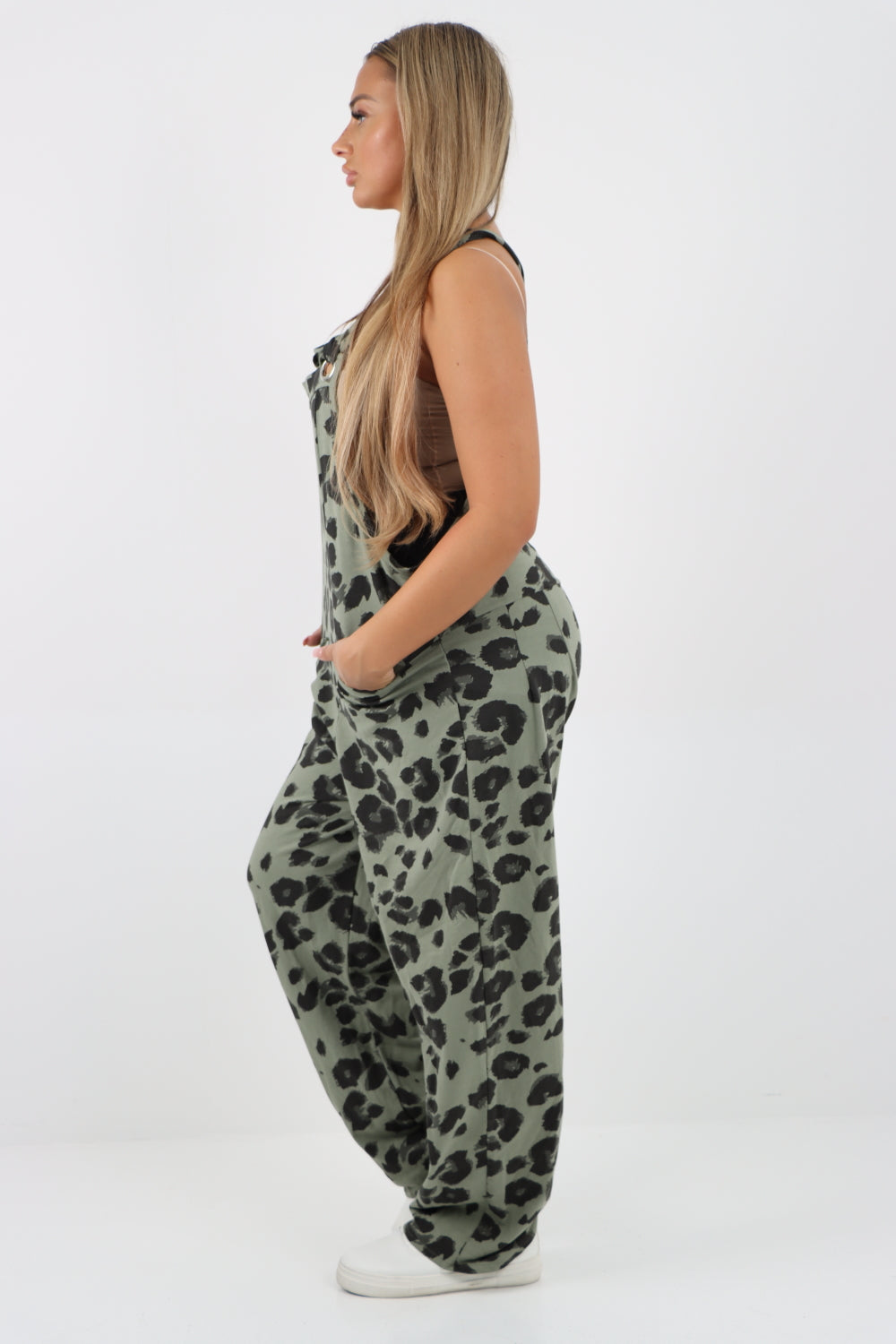 Italian Leopard Print Cotton Sleeveless Dungarees