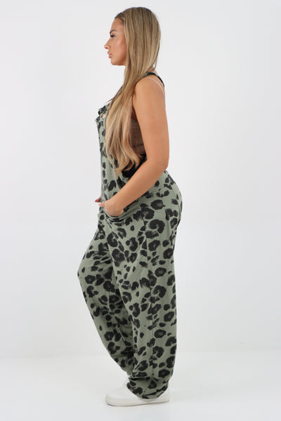 Italian Leopard Print Cotton Sleeveless Dungarees