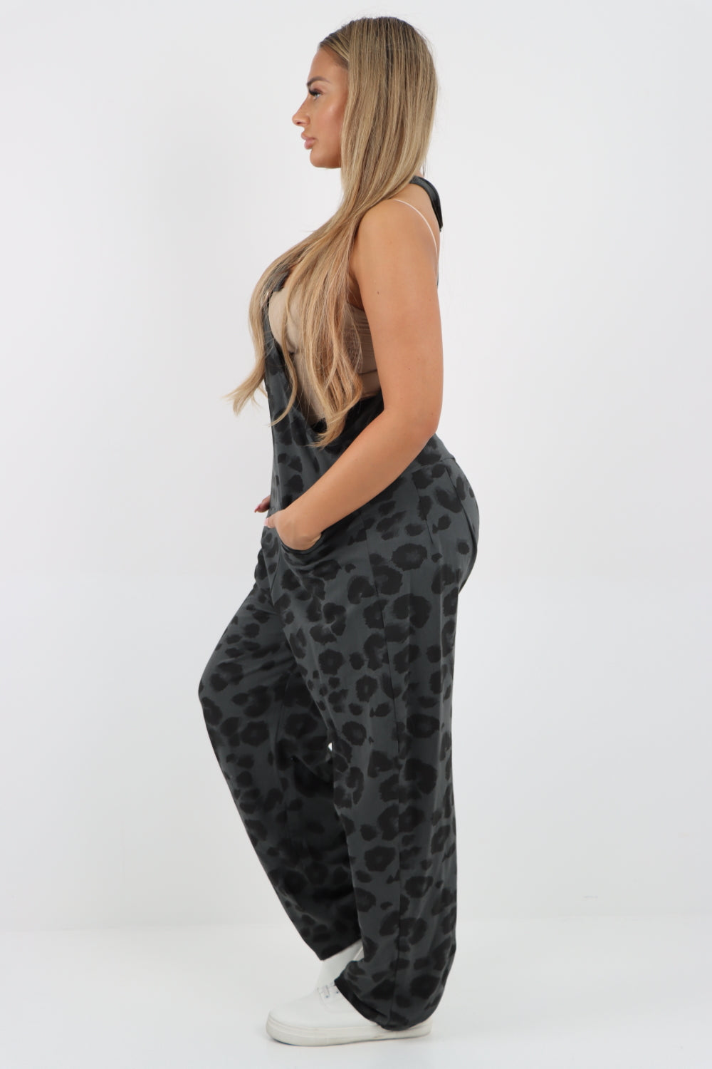 Italian Leopard Print Cotton Sleeveless Dungarees