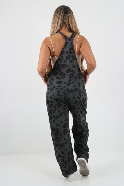 Italian Leopard Print Cotton Sleeveless Dungarees