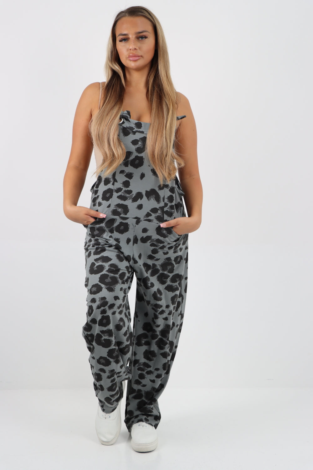 Italian Leopard Print Cotton Sleeveless Dungarees