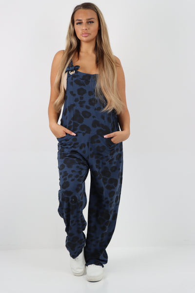 Italian Leopard Print Cotton Sleeveless Dungarees