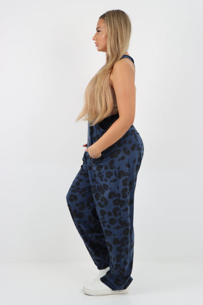 Italian Leopard Print Cotton Sleeveless Dungarees