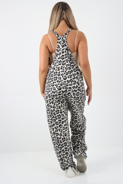 Italian Animal Print Cotton Sleeveless Dungarees