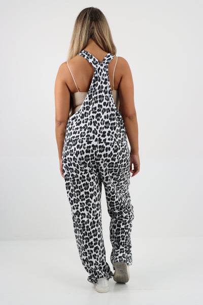 Italian Animal Print Cotton Sleeveless Dungarees