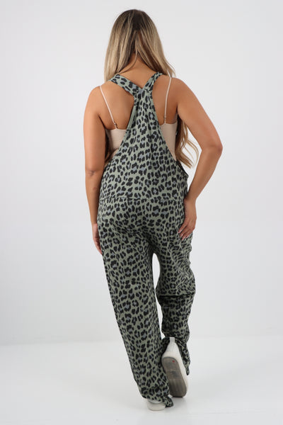 Italian Animal Print Cotton Sleeveless Dungarees