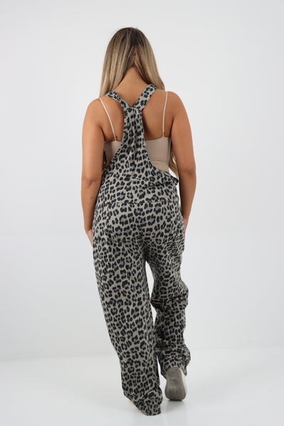 Italian Animal Print Cotton Sleeveless Dungarees