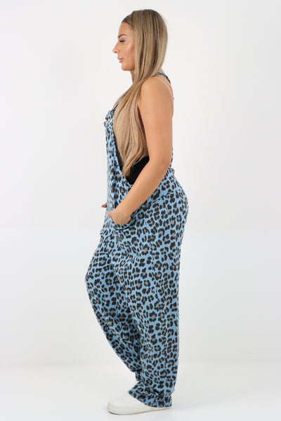 Italian Animal Print Cotton Sleeveless Dungarees