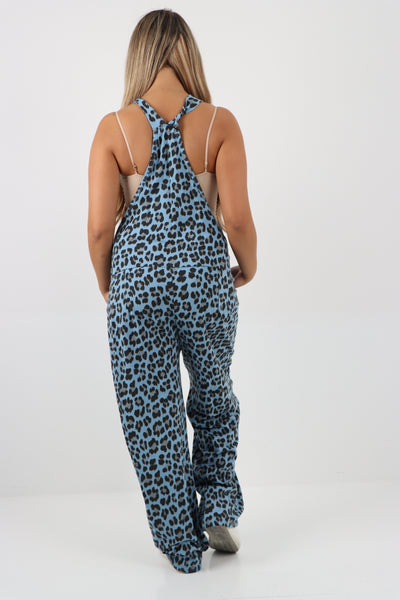 Italian Animal Print Cotton Sleeveless Dungarees