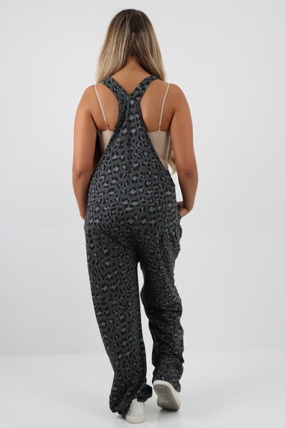 Italian Animal Print Cotton Sleeveless Dungarees