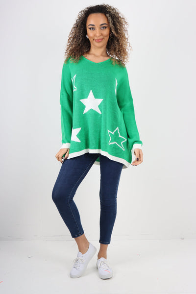 Italian Oversized MultiStar Print Long Sleeve Jumper