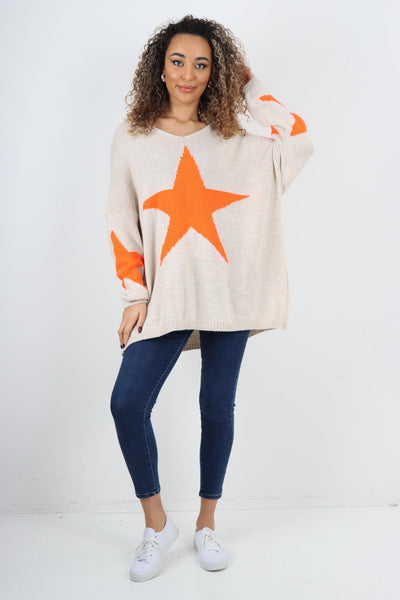 Oversized Star Print Knitted Jumper Top