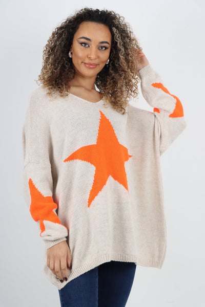 Oversized Star Print Knitted Jumper Top