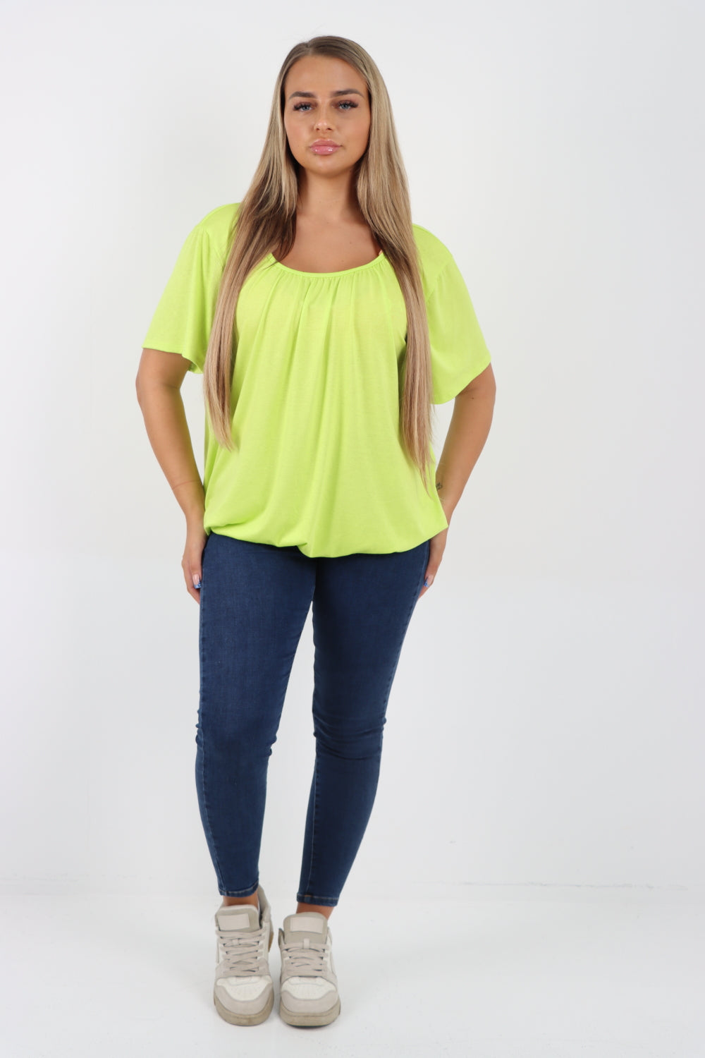 Italian Bubble Hem Stretchy Short Sleeve Top