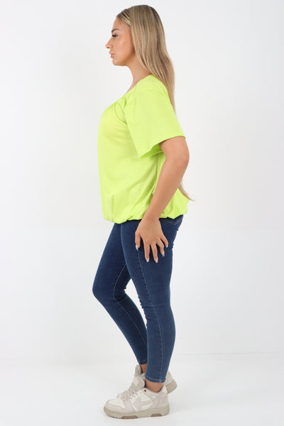 Italian Bubble Hem Stretchy Short Sleeve Top