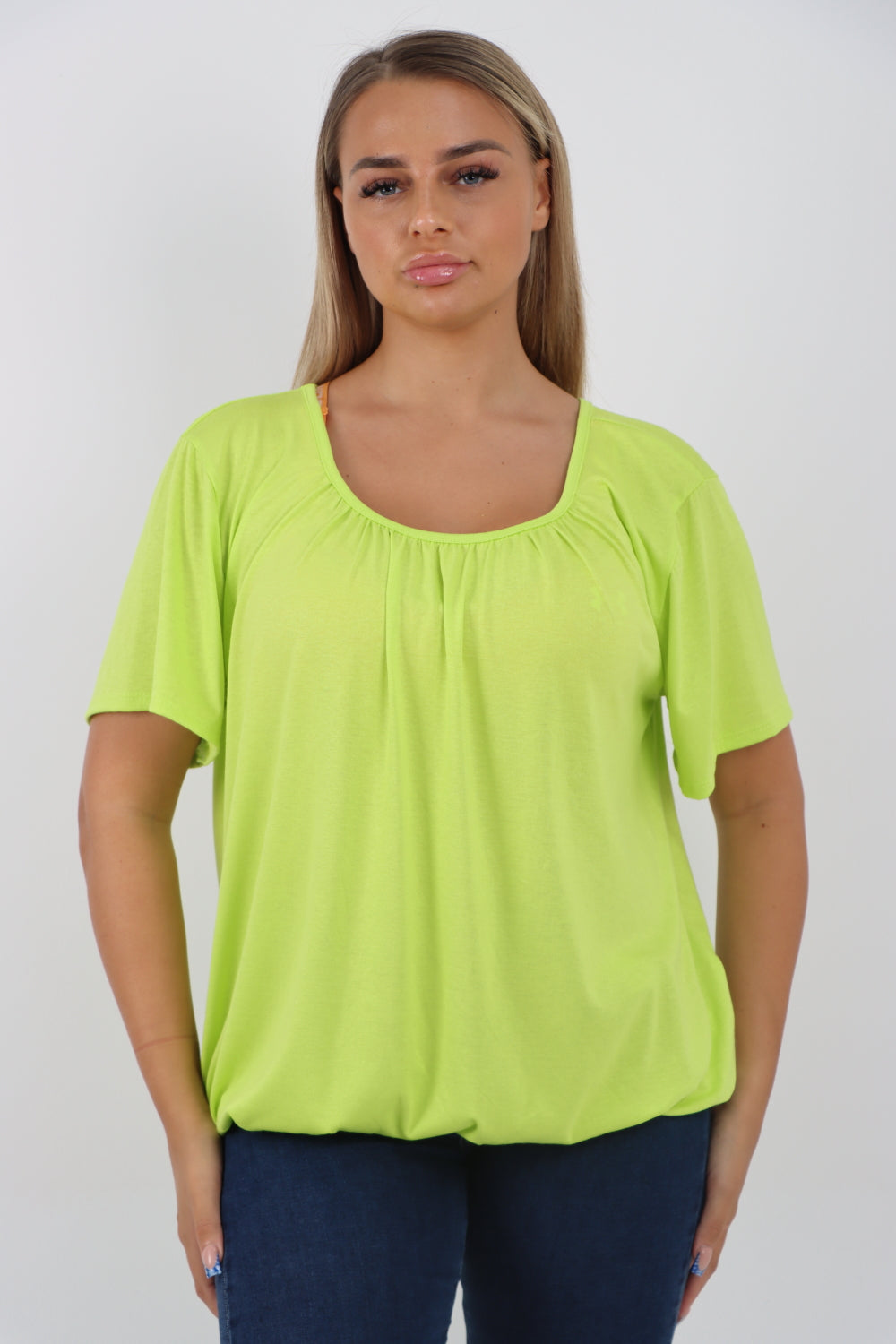 Italian Bubble Hem Stretchy Short Sleeve Top