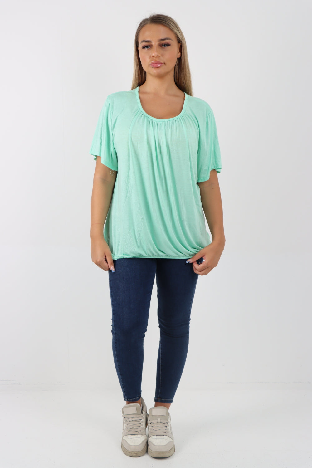 Italian Bubble Hem Stretchy Short Sleeve Top