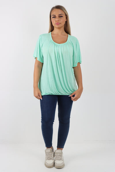 Italian Bubble Hem Stretchy Short Sleeve Top