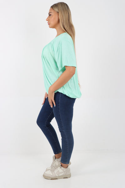 Italian Bubble Hem Stretchy Short Sleeve Top